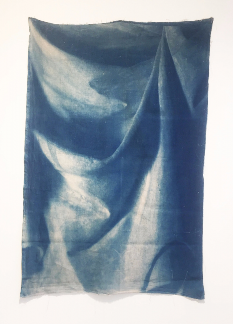 Adam Jeppesen, Work no. 102 (RCC), 2017, cyanotype on linen, 210 x 138 cm.