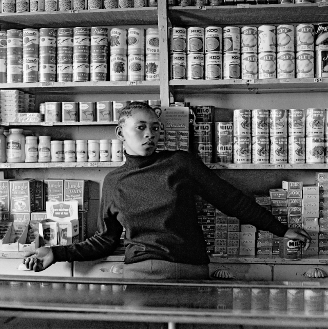 Shop assistant, Orlando West, Soweto, Johannesburg 1972 Digital print on gelatin silver paper, 28 x 28 cm Courtesy David Goldblatt and Goodman Gallery Johannesburg and Cape Town © David Goldblatt
