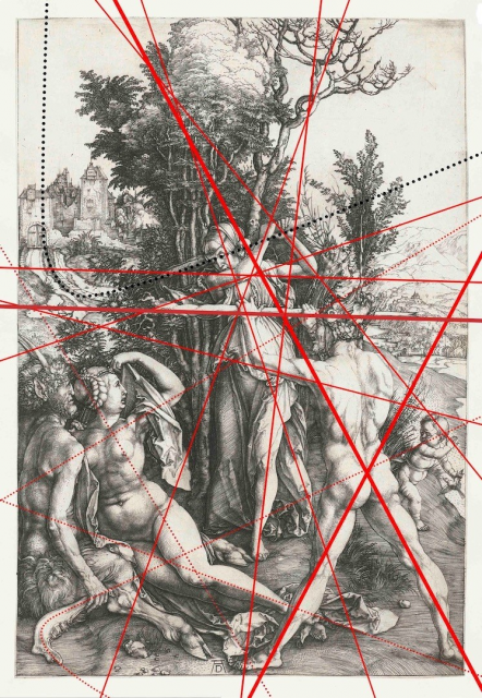 Hercules at the crossroads (Dürer) | 2020 from the series Compositions synesthétiques   Silkscreened ultrachrome print, framed in wood  32 x 22,1 cm  Edition 6 + 2 AP