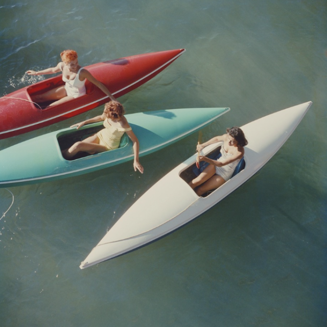 Slim Aarons  Lake Tahoe Trip: Young women canoeing at Zephyr Cove on the Nevada side of Lake Tahoe, USA, 1959