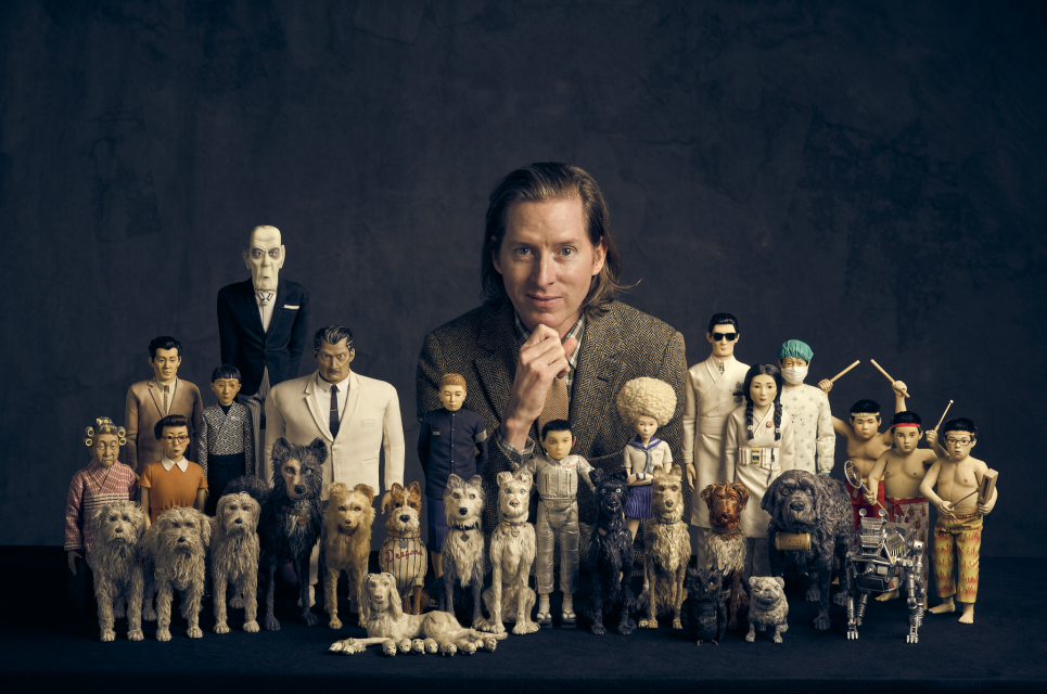 Director Wes Anderson with his “Isle of Dogs” characters. CHARLIE GRAY/TWENTIETH CENTURY FOX