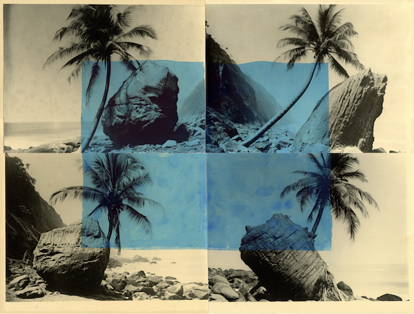 Bruno V. Roels - Sailors Turned To Stone (Gorgon Blue), Composition of 4 gelatin silver prints with lino cut ink, 55 x 70 cm, 2023