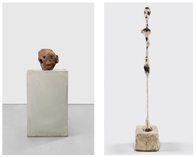 Huma Bhabha, Untitled, 2022 © Huma Bhabha, Courtesy the artist and David Zwirner / Alberto Giacometti, Femme debout, c. 1961 © Succession Alberto Giacometti / ADAGP, Paris, 2026