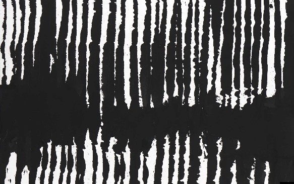 Pierre Soulages, Encre sur papier marouflé sur toile, 76x75cm, 2003, Musée Soulages, Rodez, Donation de Pierre et Colette Soulages en 2005 © Adagp, Paris, 2025 © Photo Musée Soulages, Christian Bousquet