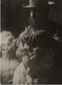 Antoine Bourdelle, Self-portrait with a hat with Beethoven, around 1908, gelatin-silver print. Photo credit: Bourdelle Museum / Paris Museums